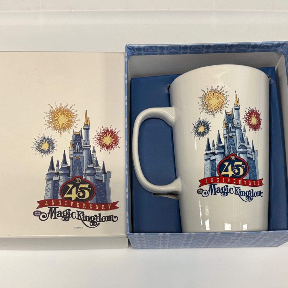 NEW Disney Starbucks White Mug with Blue Castle and Red 45th Anniversary Accents